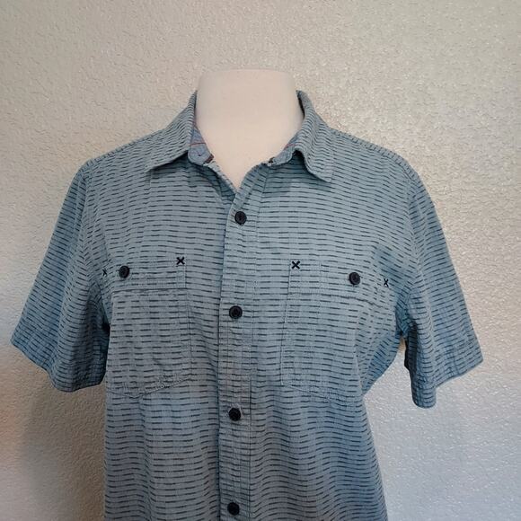 Toad & Co Blue Striped Button Down Short Sleeve Size M - Picture 2 of 11